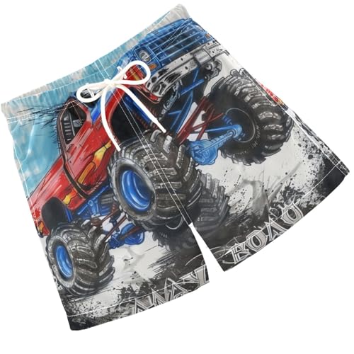 Pigsaly Boys Swim Trunks Blue Monster Truck Red Monster Truck Boys Board Shorts Swimsuit Swimwear Summer Bathing Suit XS