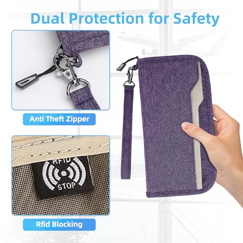 Image of ZOPPEN Passport Holder Family RFID Passport Wallet, Passport Holder Women /Men, Travel Wallet Documents Organizer Zipper Case with Removable Wristlet Strap, Travel Essentials for Flying, #09 Purple,