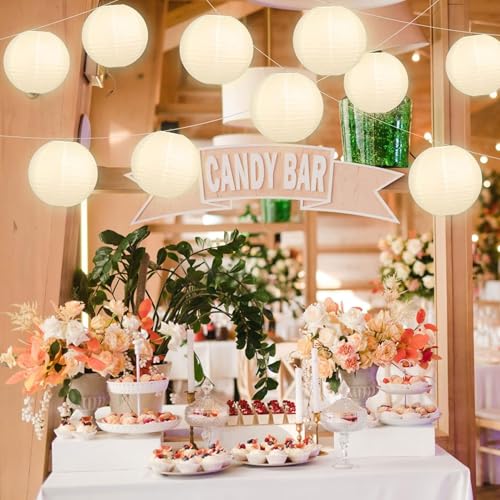 Image of Paper Lanterns Party Decorations White Round Hanging Lanterns Chinese Japanese Paper Lantern Lamp for Bridal Showers Wedding Birthday Home Party Supplies, Set of 6 PCS
