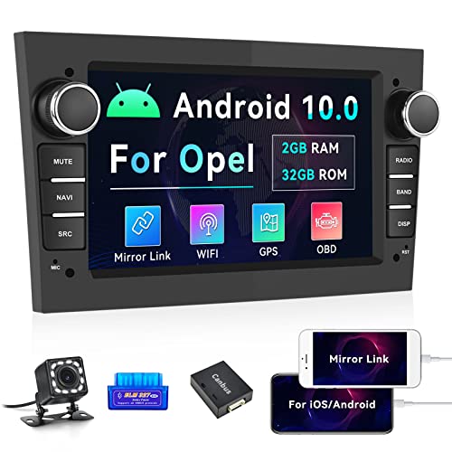 Android 10.0 Autoradio avec Lien Miroir pour Opel Astra Antara Corsa Zafira Vectra Meriva Vivara Vivaro, 2+32G 7 “ Écran Tactile Autoradio avec Bluetooth GPS FM WiFi SWC EQ + Caméra de recul OBD