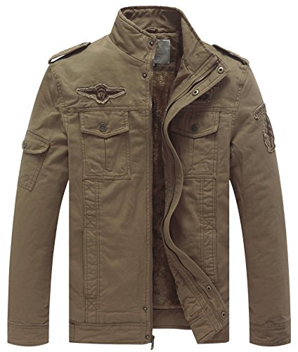Check out this WenVen Men's Fleece Lined Military jacket Winter Puffer Coat Cotton Windbreaker Fleece Jacket (Khaki,L) from Amazon!
