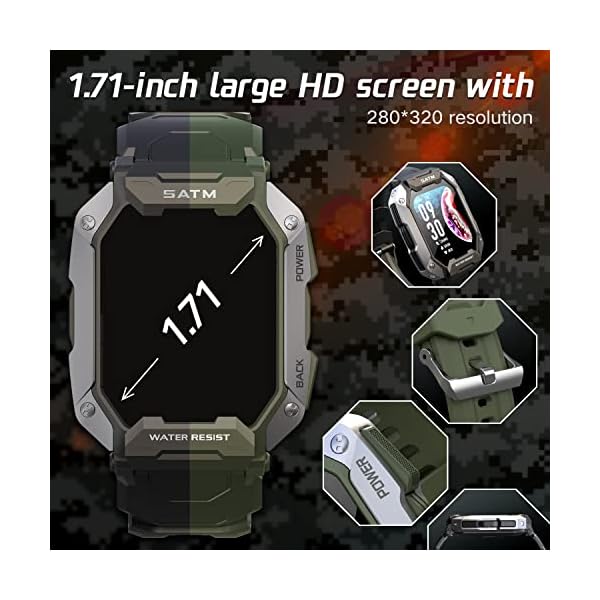 Slothcloud Smart Watches for Men,Fitness Activity Tracker Watch with Heart Rate Blood Oxygen Monitoring IP68 Waterproof 1.71 inch Full Touch Screen Smart Watch Compatible for iOS Android (Black) - Image 5