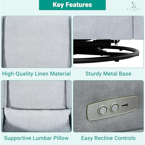 Sillón reclinable plegable gris claro de tela miniatura 6