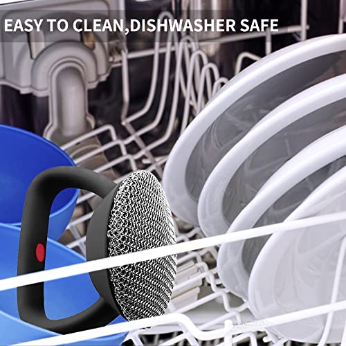 Image of Cast Iron Cleaner Scrubber with Heavy Duty Handle, 3mm Welded Chain Mail Scrubber for Pan Pot Cleaning - Small Ring Metal Scourer Scrub to Clean Skillet, Oven, Griddle, Wok Brush
