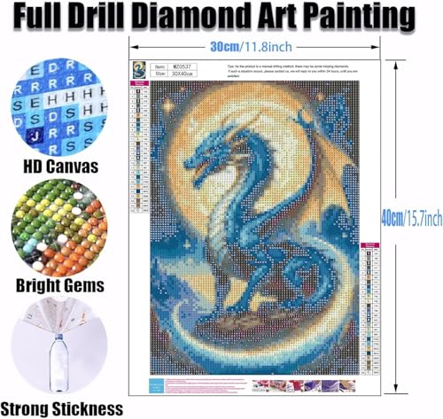 Ekuxom Dragon Diamond Art Kits for Adults, 5D Moonlight Diamond Painting Kits for Adults, DIY Full Round Drill Diamond Dot Gem Art for Craft Home Wall Decor Gift 12x16 inch — view 2