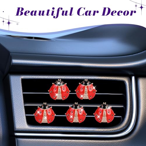 Image of 5PCS Ladybug Car Decor, Bling Lady Bug Air Freshener Vent ClipsCar Accessories Decoration for ,Reusable Essential Oil Diffuser, Universal for Most Cars (Red)