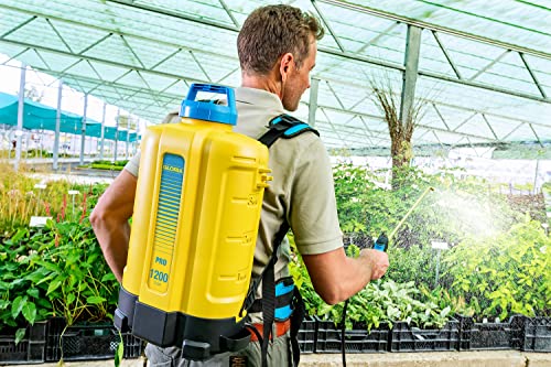 GLORIA Akku Rückensprüher Pro 1200 li-on | 12 l Drucksprüher für Pflanzenschutz & Unkrautvernichter | Bequeme Tragegurte | Gartenspritze ohne Pumpen | Kompatibel mit BOSCH 18V Akku, separat erhältlich