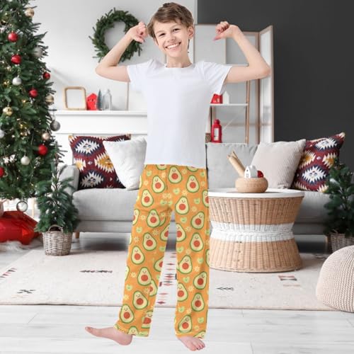 Boy's Pj Pants Avocado Daisy Flower Orange Lounge Bottoms Elastic Waist Kids Joggers with Pockets Size 6-142