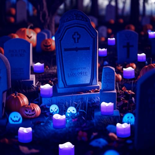 Image of Topstone Electronic Flameless Candles with Remote Control,Purple LED Light, 400+ Hours Battery Life, CR2450 Battery Included, Timer, Realistic Flickering for Home Decor, Wedding, Party, Holiday