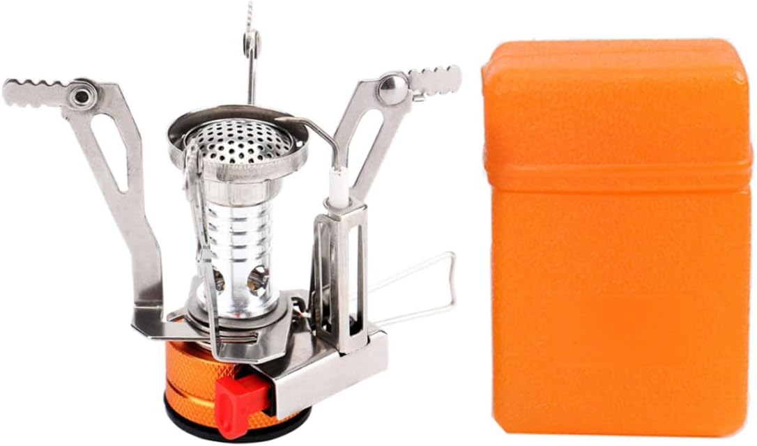 Camping Stove Gas Burner with Piezo Ignition Mini Folding Windproof with Carrying Case for Outdoor Cooking