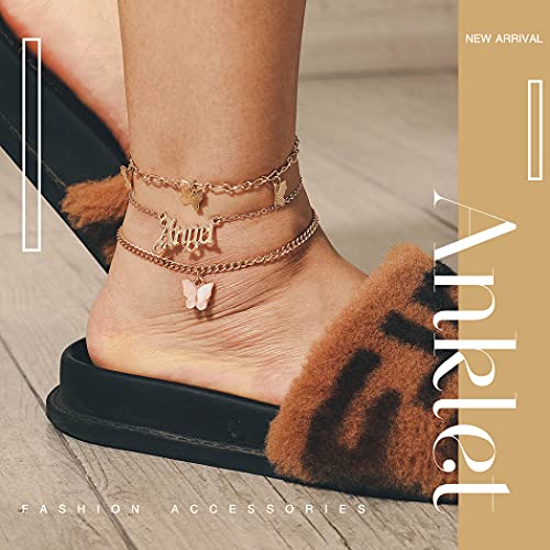 Dresbe Boho Layered Anklet Gold Butterfly Anklets Beach Crystal Ankle Bracelet Angel Pendant Foot Jewelry Chain For Women And Girls (3 Butterflies) #TOP5