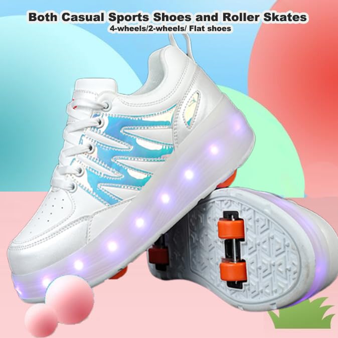 Kids Roller Shoes - Upgraded 4 Wheels 16 LED Colorful Model Rechargeable Boys Girls Sneaker Retractable Skateboarding Wheels Shoes for Beginner More Balanced Party Birthday Christmas Best Gift2