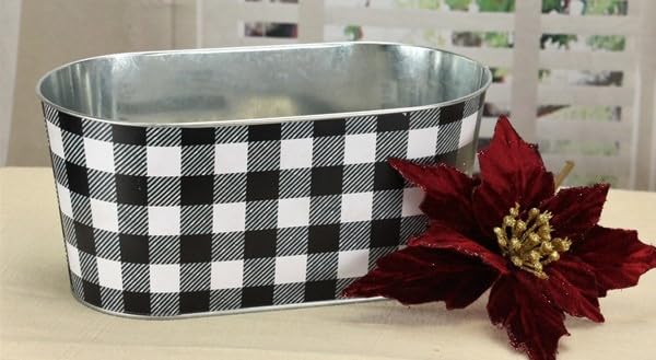 GiftWrap Etc. Decorative Buffalo Plaid Plant Tin Pot - L 10.25" x W 5.25", Black & White Gingham, Christmas, Home Decor, Flower Garden Decor, Succulent, Halloween, Candy Bucket by GiftWrap Etc. - Used condition - Image 2