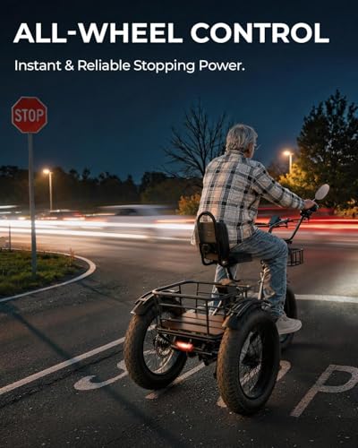 Image of Skeri Electric Tricycle for Adults, 750W(Peak 1350W) Motor Etrike, 20 inchx4 inch Folding Fat Tire Electric Trike, 48V13Ah Battery, 3-Wheel Electric Bike, 20MPH, Front & Rear Basket & Differential