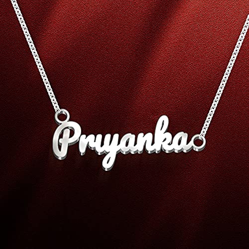 Image of Priyanka Cursive Gold & Silver Name Pendant Necklace, Best Jewelry Gift for Girls.