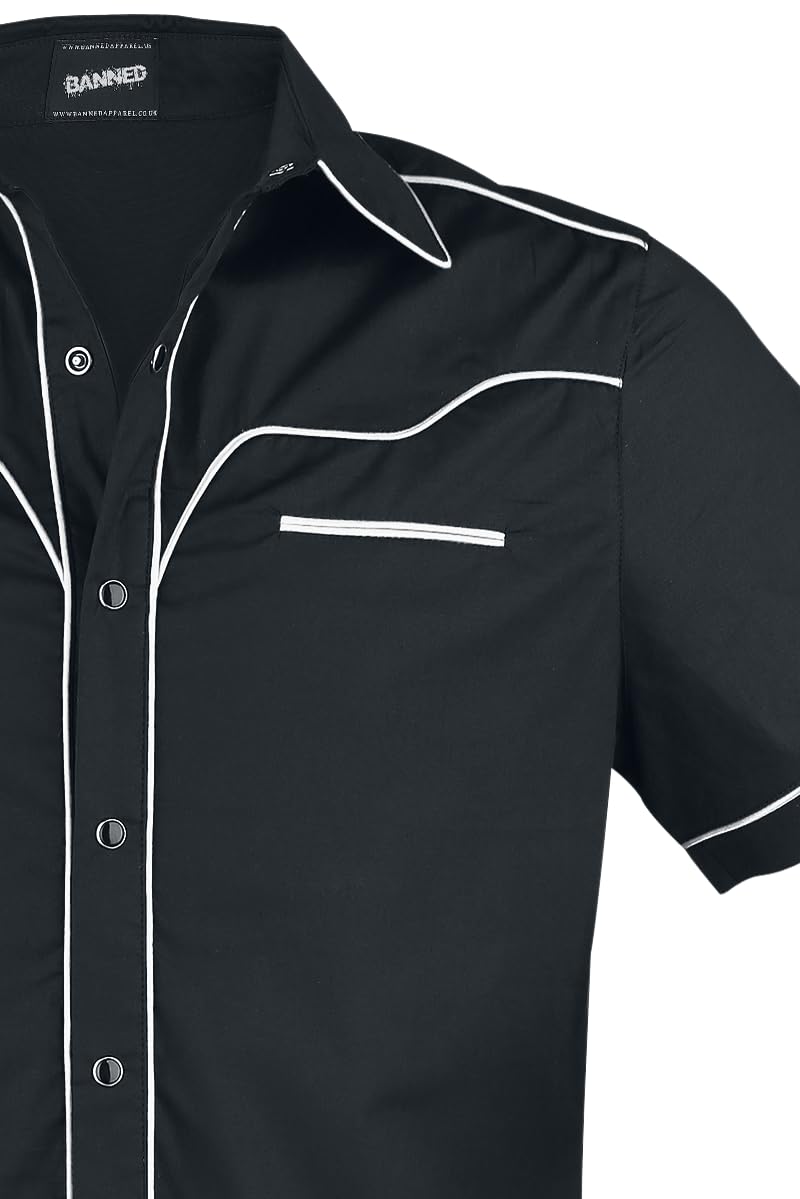 Plain Trim Hombre Camisa Manga Corta Negro/Rojo Regular