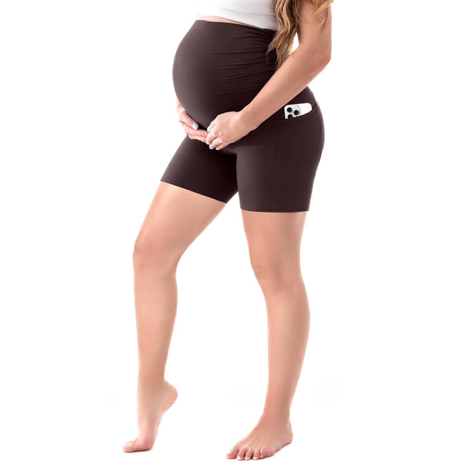 Walifrey Women's Maternity Leggings with Pockets，High Waist Opaque Comfortable Pregnancy Black Leggings