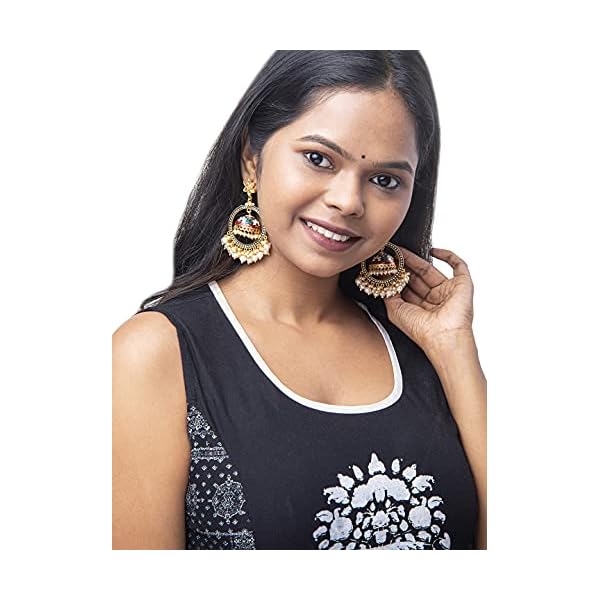 Shining Jewel - By Shivansh Handcrafted Gold Plated Designer Traditional Ethnic Meenakari Kundan Jhumka bali Earrings Women - Image 5