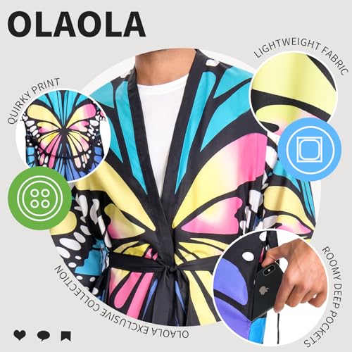 Image of OLAOLA Men Lightweight Kimono Robe with Belt Japanese Style Robe Jacket Casual Open Front Long Cardigan Cape Coat Outwear