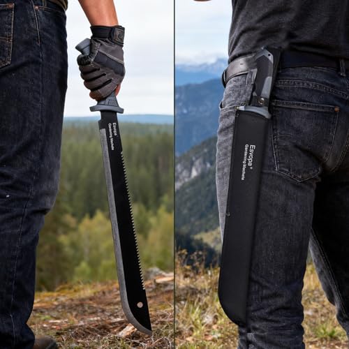 Image of Machete for Bushcraft, 24 inch Survival Knife with Saw for Yard Work, Gardening Heavy Duty Machete with No-Slip Handle and Sheath for Hunting, Outdoor Tree Cutting Esvopa