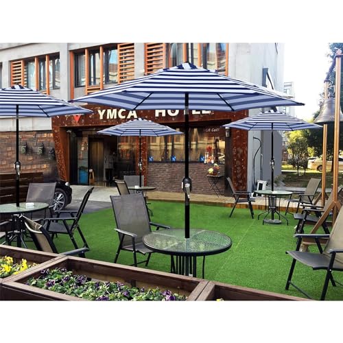 Image of Blissun 7.5 ft Patio Umbrella, Yard Umbrella, Outdoor Market Umbrella with Push Button Tilt Crank (Blue&White)