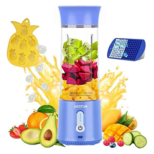 Batidora Smoothie Portatil, AIESTUN 500ml Mini Batidora, Licuadoras para Zumos y Batidos 4000mAh Tipo-C Recargable 6 Palas Sin BPA Con Bandeja de Hielo para Cocina Deportes Viajes al Aire Libre