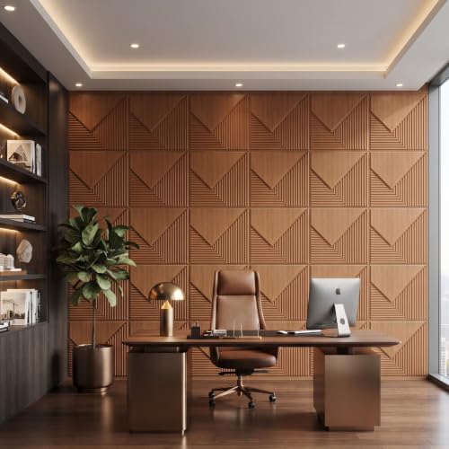 Image of Kayra Decor 3D PVC Wall Panels for Bedroom & Living Room | Plaina Design | Metallic Wood Color | 19.7 x 19.7 Inch | Pack of 40 | 107.6 Sq Ft