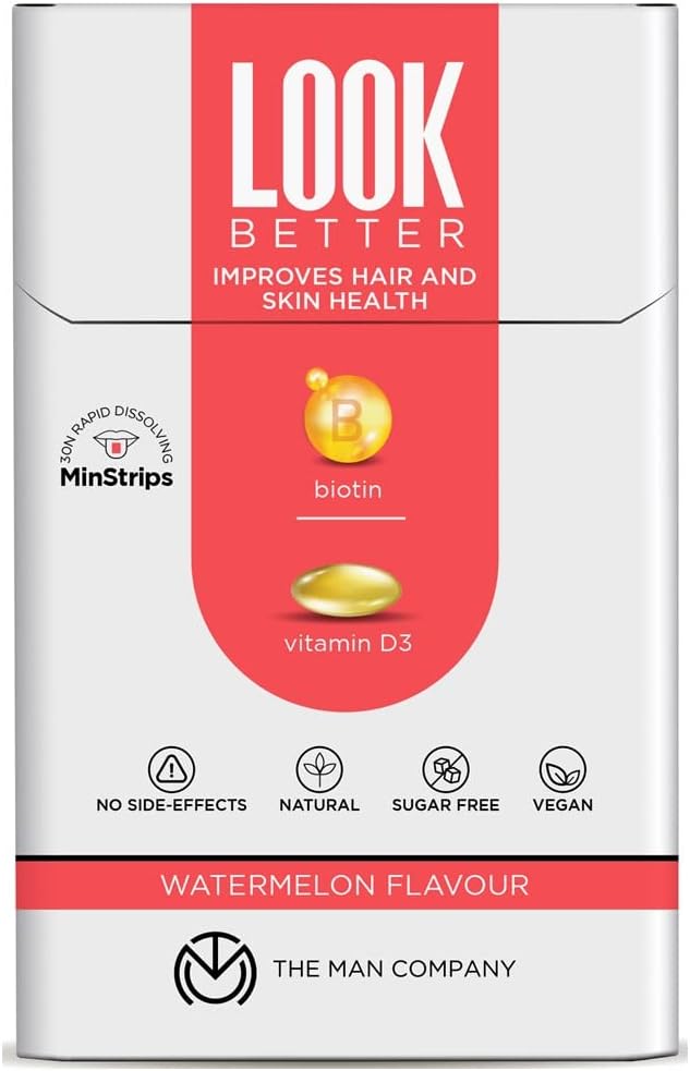 The Man Company MINS Biotin infused with Vitamin D3 & Folic Acid | Look Better | Minstrips | Rapid Dissolving Oral Strips Supplement for Strong Hair Growth | WHO-GMP Certified | 30 Days Pack