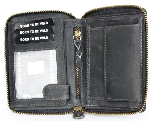 Born to be Wild Large Dark Grey Genuine Strong Zip-around (zipper around) Leather Wallet Shark2