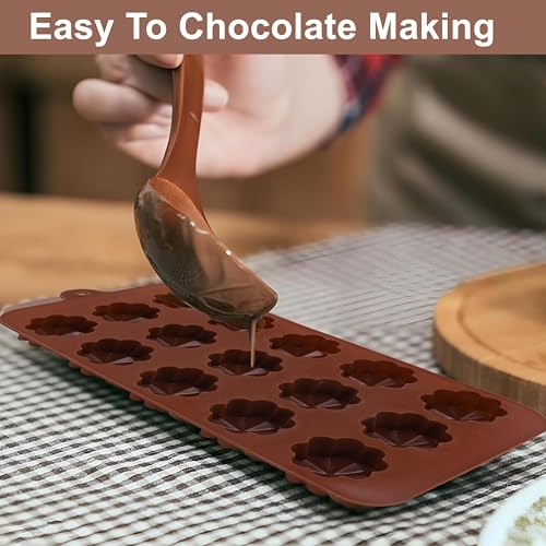 Image of Moldberry Silicone Chocolate Moulds Set of 4 | 15-Cavity Heart, Rose, Square & Flower Shape Molds for DIY Homemade Chocolates, Jelly, Candy & Gummies | Non-Stick Silicone Baking Mould |