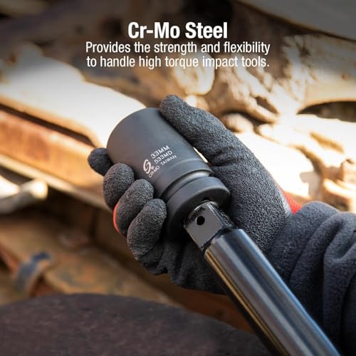Image of SUNEX TOOLS 533MD, 1 Inch Drive, 33mm Deep Impact Socket, Cr-Mo Steel, Radius Corner Design, Chamfered Opening, Dual Size Markings