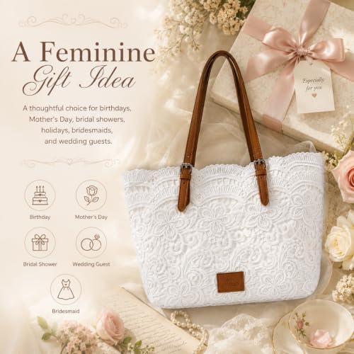 White Lace Purse for Women, Boho Shoulder Handbag with Ribbon Detail and PU Leather Strap, Beige Summer Small Tote Bag for Beach Vacation, Travel, Shopping and Daily Use - image 9