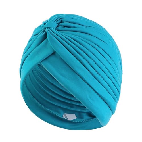 Turbanti chemio, 2PCS Turbante Donna Berretto di Cotone Morbidi Tappi Copricapo Chemio Turbanti Cuffia Cappello Elastico Foulard per Capelli per Perdita di Capelli (Nero + Blu Lago)