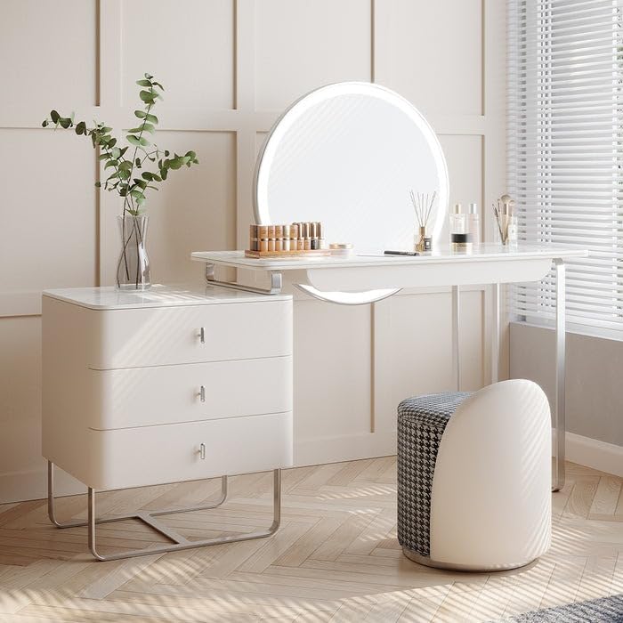 NG Decor White Makeup Vanity Table with LED Light Mirror, Drawers-image-42