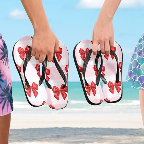 Nander Red Ribbon Bow Sandal Flip Flops of Men's & Women's,Beach Slippers Flip Flops Shower Shoes4