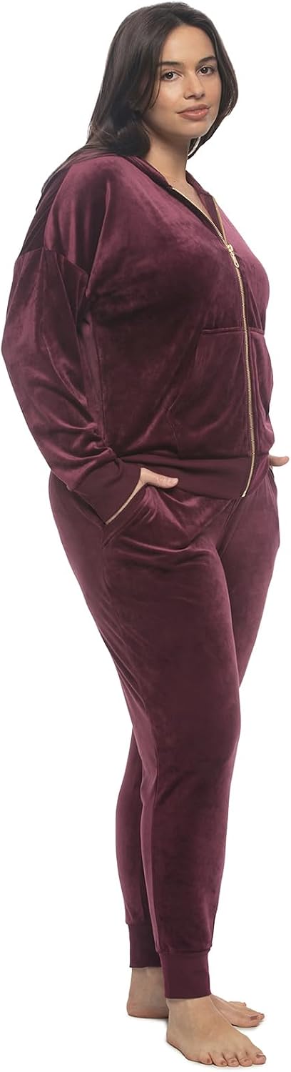 Felina - Womens Velour Zip Hoodie and Jogger Set Soft 2-Piece Tracksuit Lounge Set