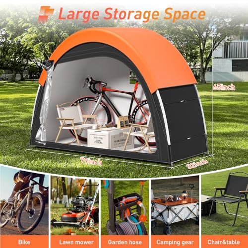 Image of Upgraded Bike Tent with Rain Cover, Portable Outdoor Storage Shed for 2-3 Bikes, 210D Oxford Fabric PU4000 Waterproof, Bike Shed /Bike Cover for Motorcycles, Garden Tools, Lawn Mower