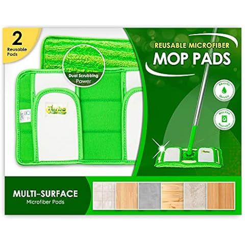Reusable Pads Compatible with Swiffer Sweeper Mops - Washable Microfiber Mop Pad Refills by Turbo - 12 Inch Floor Cleaning Mop Head Pads Work Wet and Dry - 2 Pack Cover
