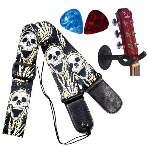Image of MOCKING BIRD Guitar Belt with guitar wall mount hanger Adjustable Buckle Guitar strap for acoustic Guitar Electric Guitar bass Guitar Hanger with Colourful Plectrum picks