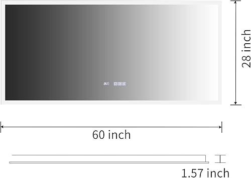 Miniatura 4 de Espejo de baño con retroiluminación LED de 60 x 28 pulgadas, espejo de pared con luz antiniebla con pantalla integrada de tiempotemperatura, función