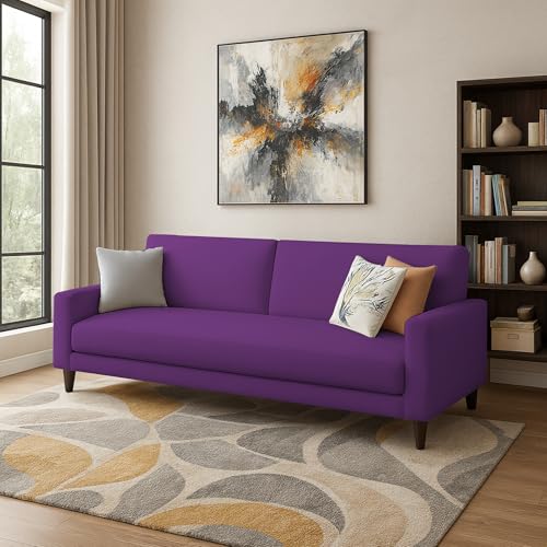 Image of Kathleen 3 Seater Sofa Set for Living Room - Foldable Convertible Couch Furniture for Home, Office or Guest Use, Modern Designer Stylish Comfortable (Purple)
