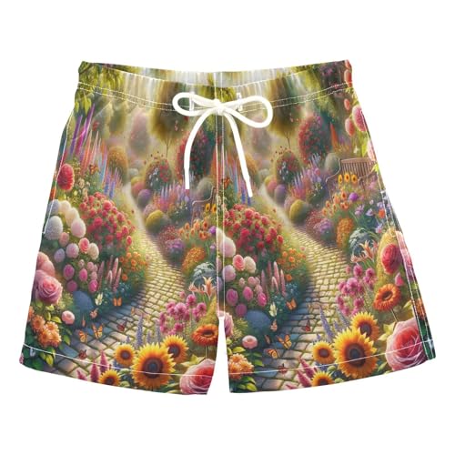 Swimming Clothes for Boys, Anti-Chafe Swim Trunks Boys 2 T, Colorful Garden