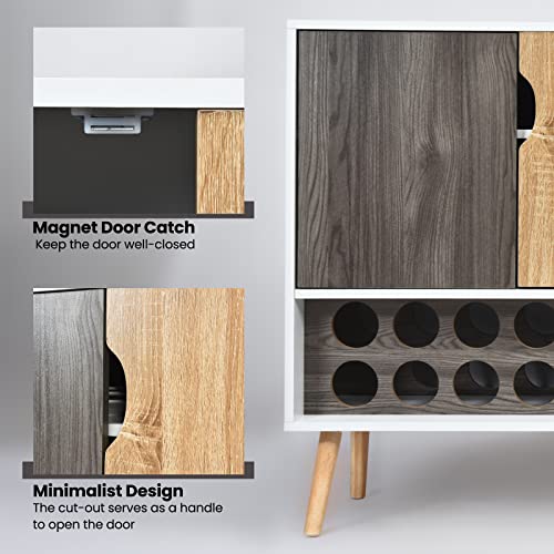 Costway Buffet Sideboard, Coffee Bar Cabinet With 10-Bottle Wine Rack, Glass Holder, Door Cabinet & Drawer, 5 Solid Wood Leg Support, For Kitchen, Living Room #TOP3