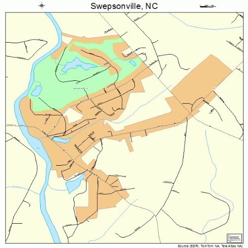Large Street & Road Map of Swepsonville, North Carolina NC Printed