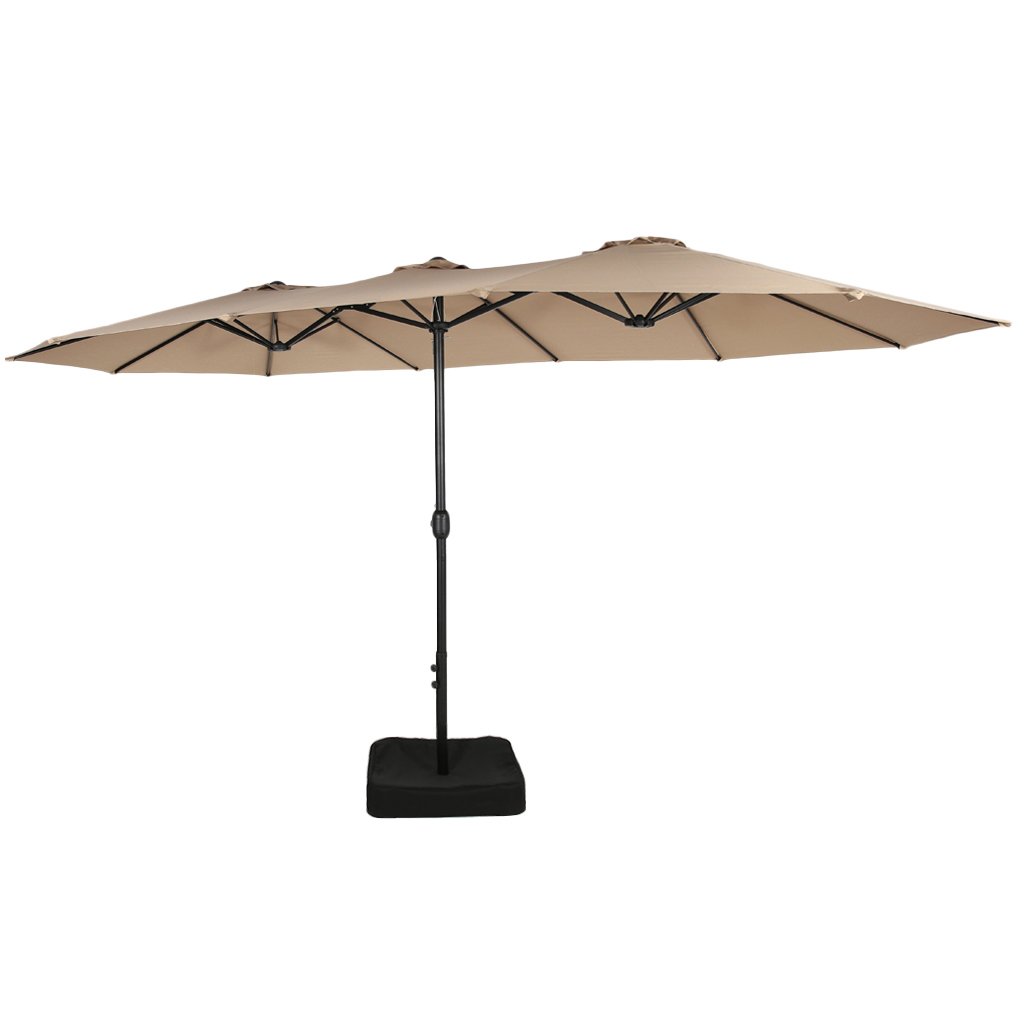 Amazon Com Iwicker 15 Ft Double Sided Patio Umbrella Outdoor Market Umbrella With Crank Umbrella Base Included Beige Garden Outdoor