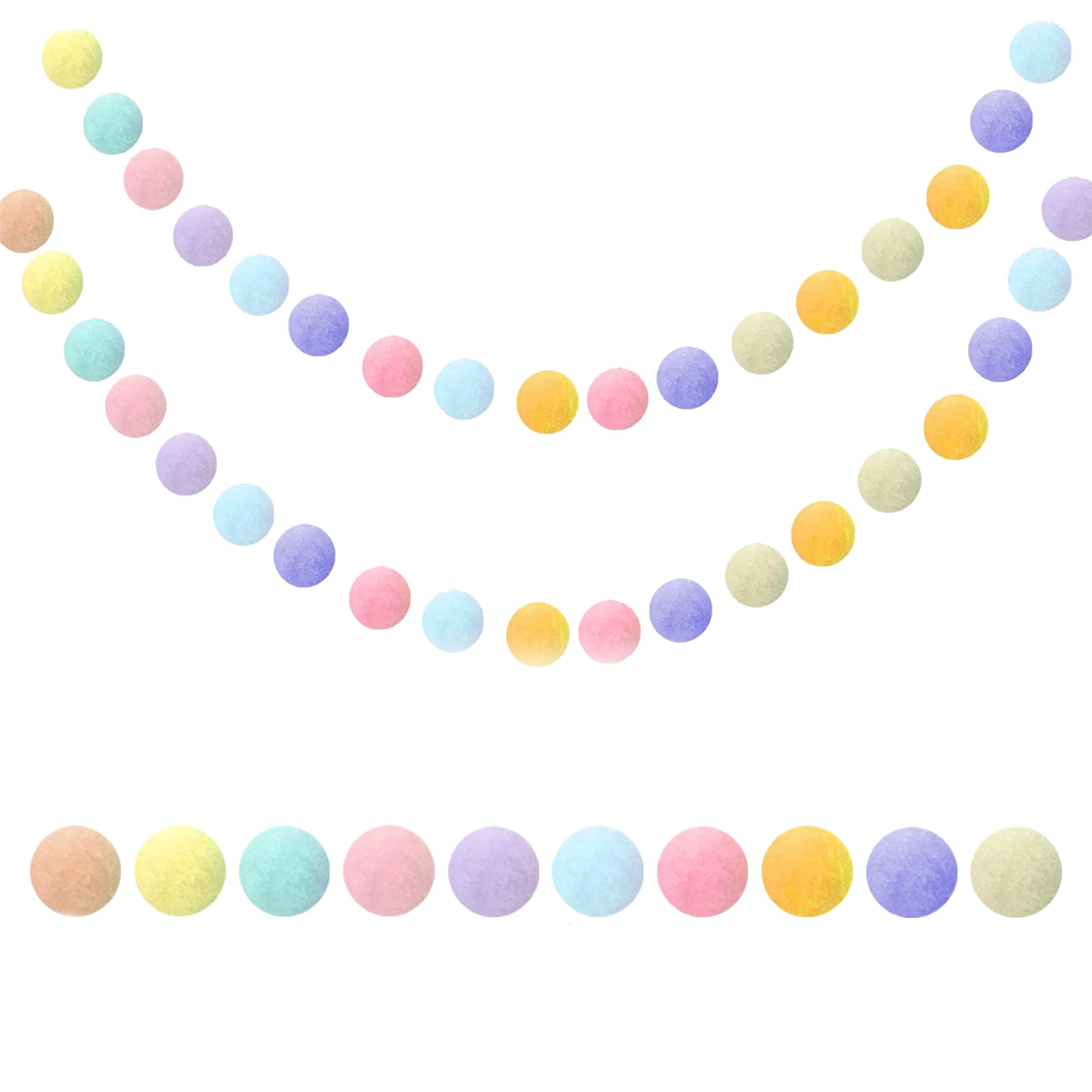 Vyqrx 2 Pcs Colorful Pom Pom Garland, Colored Poms Bunting with Fluffy Felt Pom Poms, Handmade Wool Fiber Blend, 6.5Ft Each, Nursery Classroom Decoration for Christmas Banner & Home Party Use