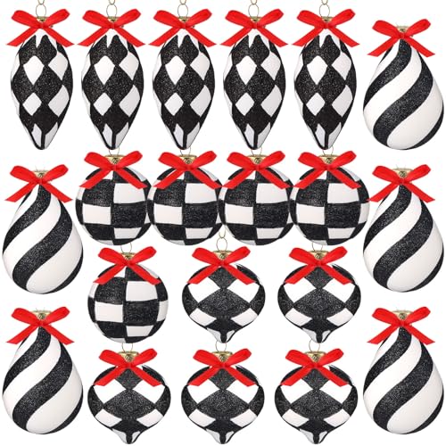 Soulchen 20 Pcs Christmas Glass Black and White Ball Ornaments Bulk 2.36 Inch Checkered...