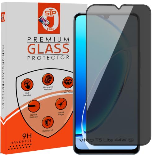 Image of STP FEEL Premium Grade Privacy Tempered Glass Screen Protector Guard Compatible For Vivo T5 Lite 5G (6.74 Inch, Pack of 1) Full Edge to Edge Coverage Anti-Spy /Anti-Peeping 9H Hardness