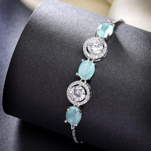 Image of ZENEME Rhodium Plated Brass Crystal Stylish Silver Plated American Diamond Melodic Opulence Bracelets For Women & Gifts For Girls Jewellery