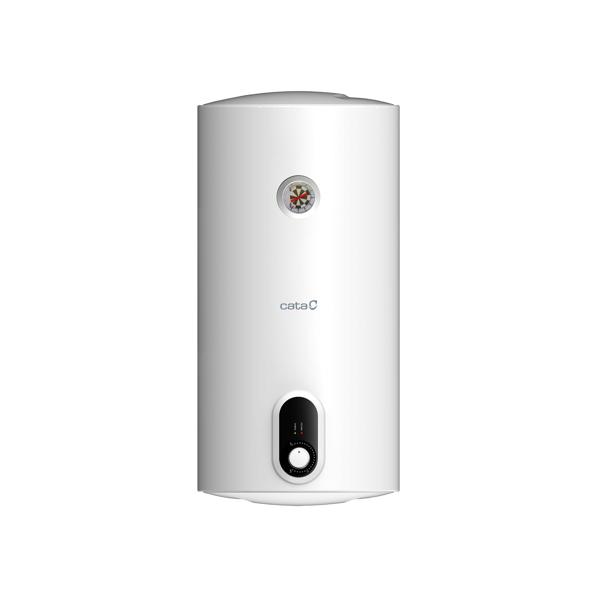 Cata Termo Eléctrico CTRH-​50-​REV Forma Redonda, 46L, Reversible: Horizontal y Vertical, Modo ECO, Display Mecánico, Potencia 1500W, Válvula Seguridad Color Blanco